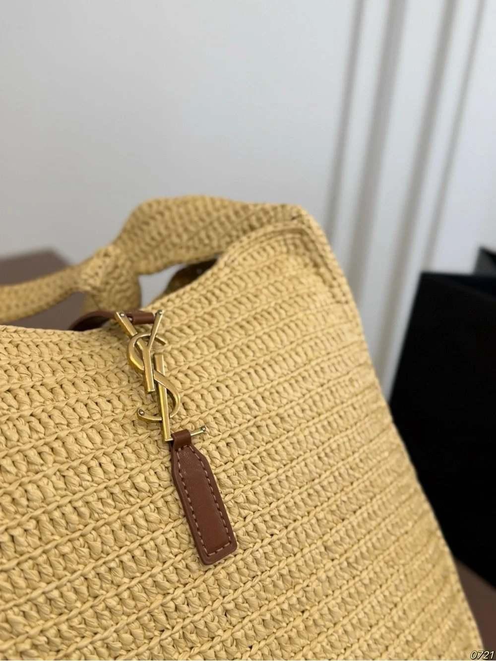 Saint Laurent Cream Woven Tote with Tan Leather Pouch